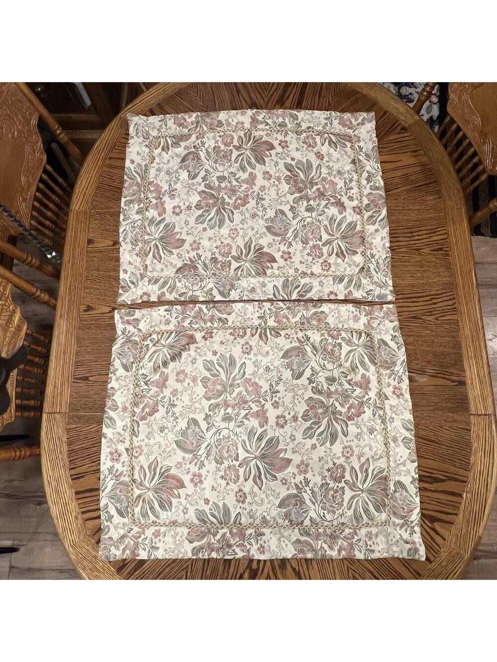 WATERFORD Pillow Sham Set Standard 32”x25.5” Floral Roped Edge Beige Green Wine